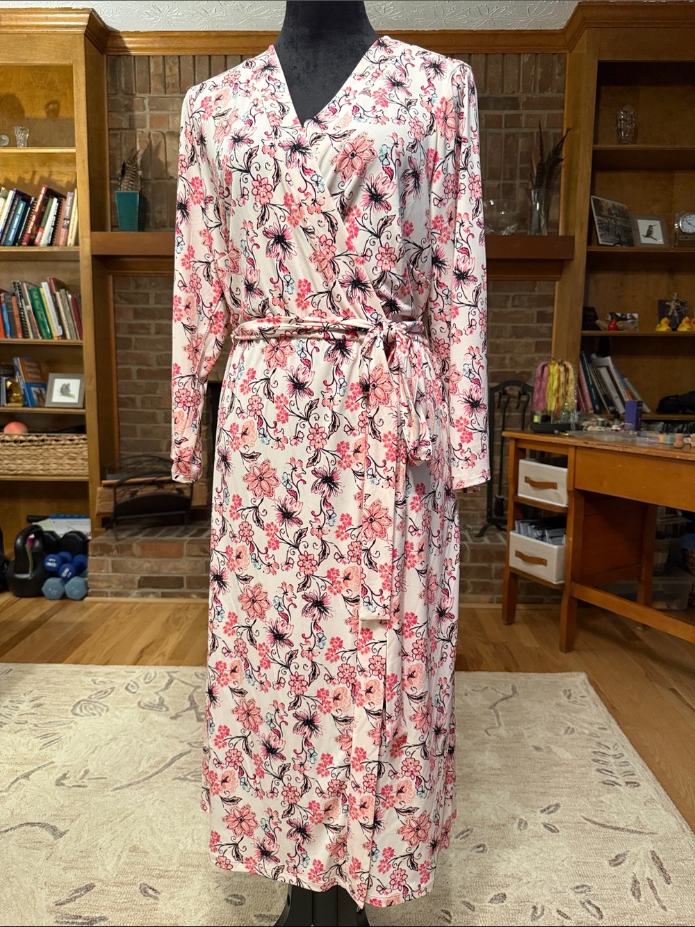 Lane Bryant Cream Floral Wrap Dress with Pink and Black Accents 18/20
